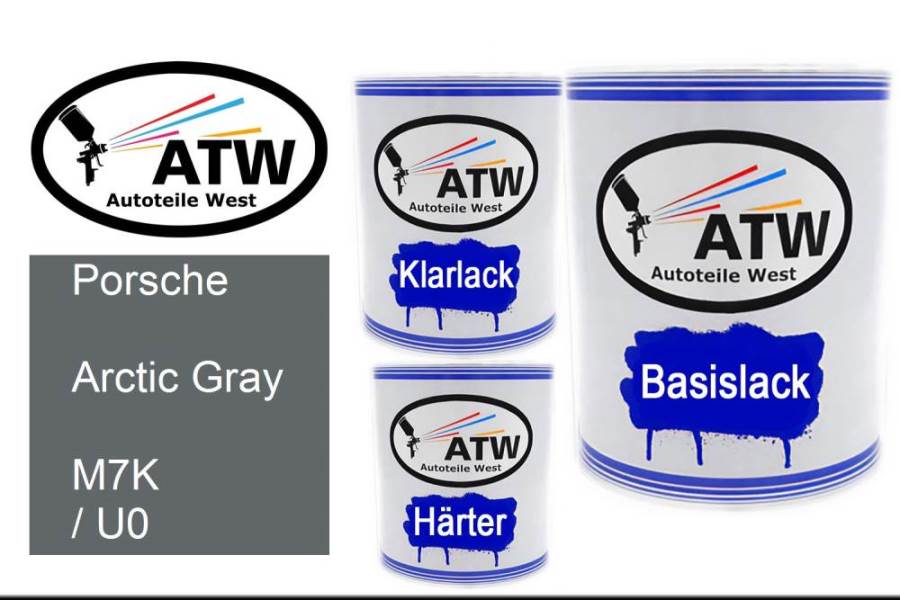Porsche, Arctic Gray, M7K / U0: 1L Lackdose + 1L Klarlack + 500ml Härter - Set, von ATW Autoteile West.